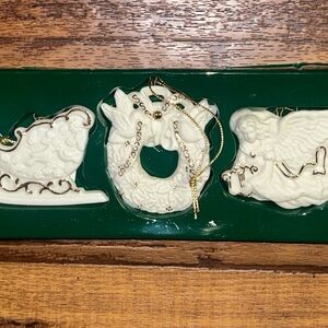 Avon • Bisque Porcelain Christmas Ornament Trio Set 24K Gold Accents • New W/Box